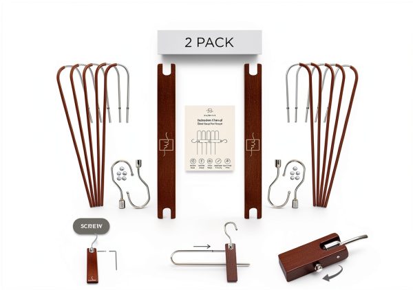 MORALVE Beech Wood Pants Hanger 2 Pack Foldable Anti Slip-6
