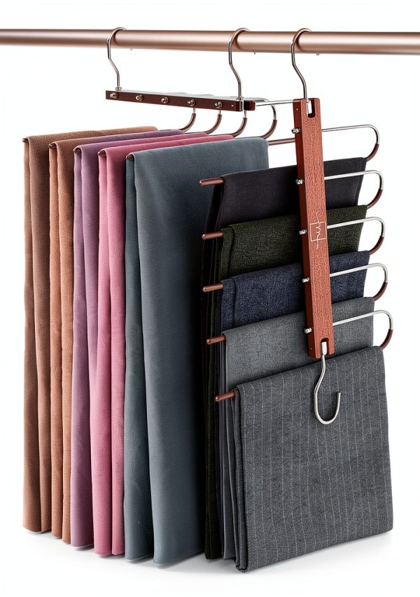 MORALVE Beech Wood Pants Hanger 2 Pack Foldable Anti Slip-0