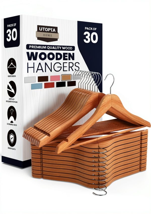 Wooden Coat Hangers Utopia Home Closet Heavy Duty Pack of 30 Natural-0